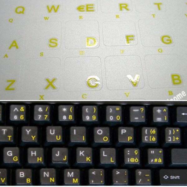 Italian Keyboard Stickers Yellow Letters on Transparent Background11,5x12mm
