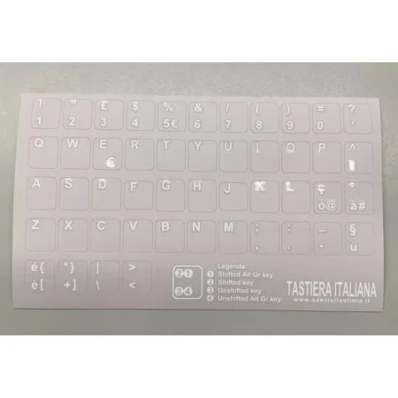 Italian keyboard stickers white letters on gray background12x12mm