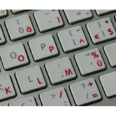 Italian Keyboard Stickers Red Letters on Transparent Background 14x14mm