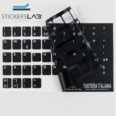 Adesivi Italiano Fondo Nero Lettere Bianche 11.5mmx12mm