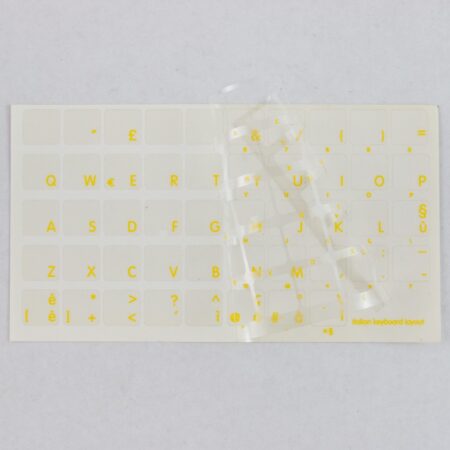 Italian Keyboard Stickers Yellow Letters on Transparent Background11,5x12mm