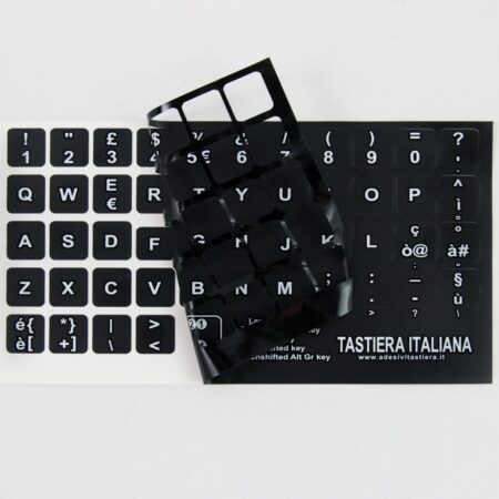 Italian keyboard stickers white letters on black background 14mmx14mm
