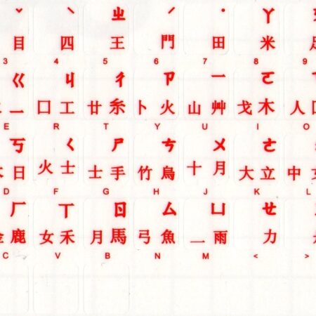 Chinese Keyboard Stickers Red Characters on Transparent Background