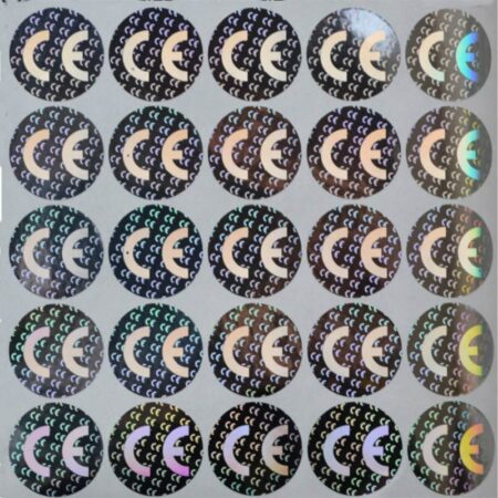 100 holographic adhesive labels (20 mm) with the CE mark (European Conformity)