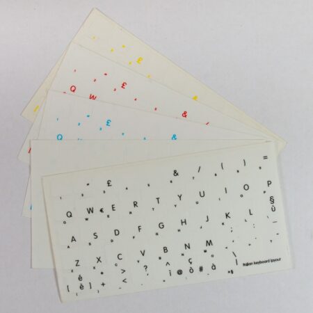 Italian Keyboard Stickers for Apple MacBook Air/Pro – Colored Letters on Transparent Background