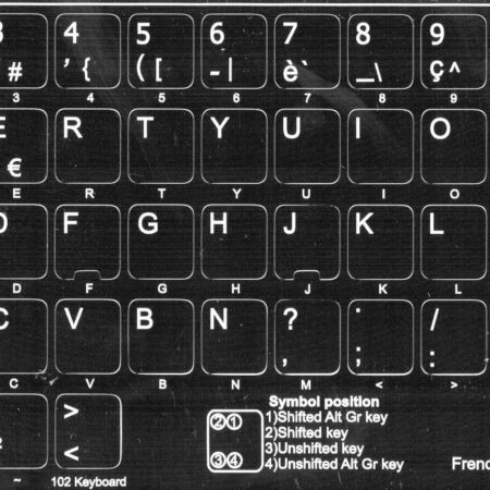 AZERTY Keyboard Stickers for French Layout White Letters on Black Background