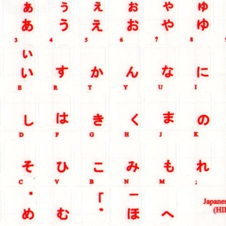 Japanese Keyboard Stickers Red Hiragana Characters on Transparent Background