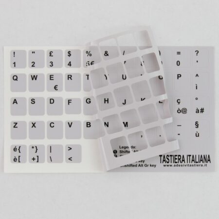 Adesivi Italiano Fondo Grigio Lettere Nere 11,5x12mm