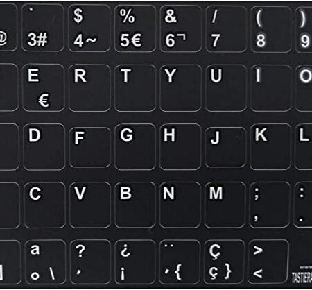 Spanish Keyboard Stickers White and Yellow Letters on Black Background 12mm x 12mm