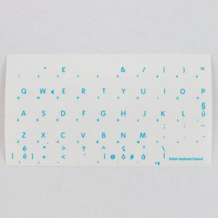 Italian Keyboard Stickers Blue Letters on Transparent Background 11,5x12mm